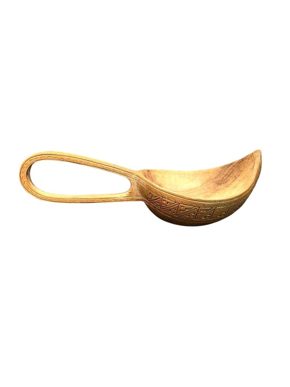 Unique Hand-Carved Wooden Primitive Scoop Folk Art Geometric Carvings